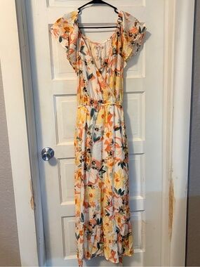Maurices Maxi Dress with Yellow & Orange Floral Print XL